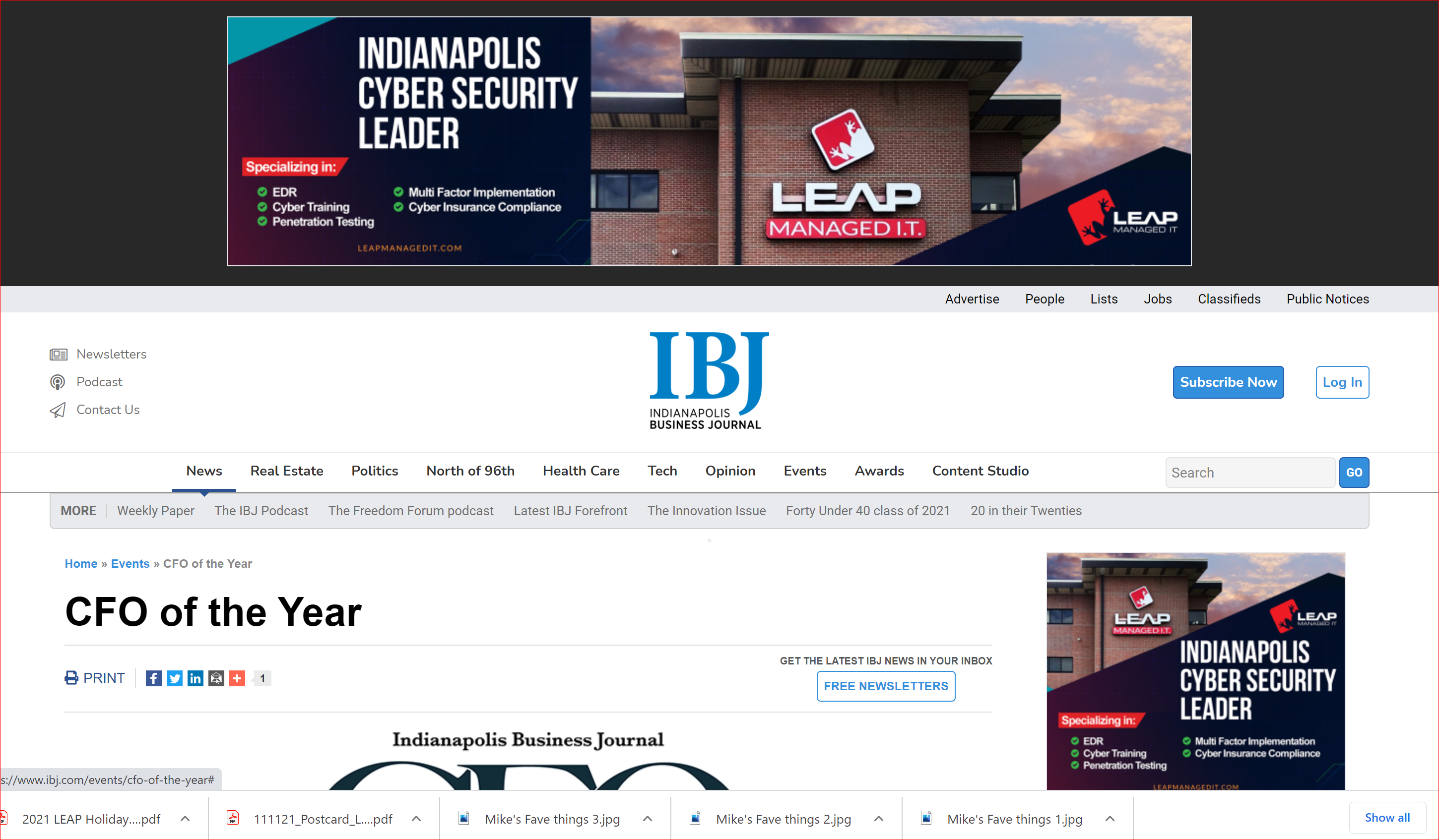 Indianapolis Business Journal CFO of the Year